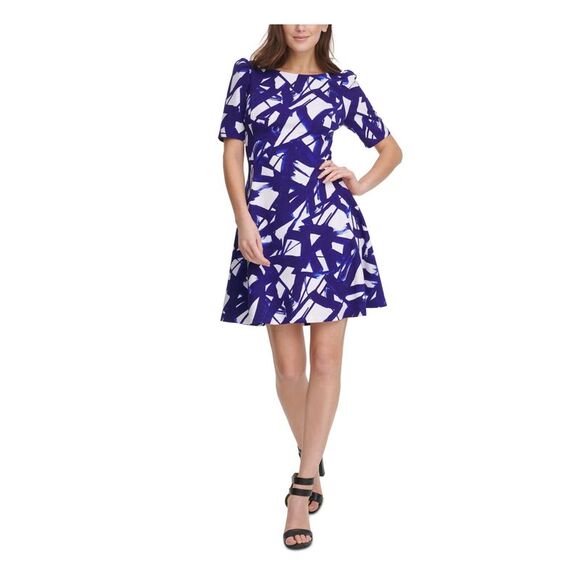 MOON RIVER Womens Black Cut Out Gathered Back Elastic Strap Pouf Sleeve Round Neck Mini Party Fit + Flare Dress main image 0